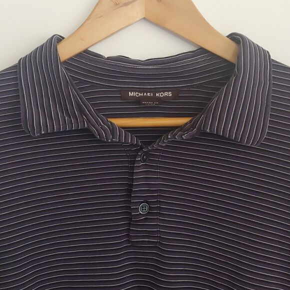 Michael Kors Men's Short Sleeve Polo Shirt Purple Striped Size XXL - Picture 2 of 7